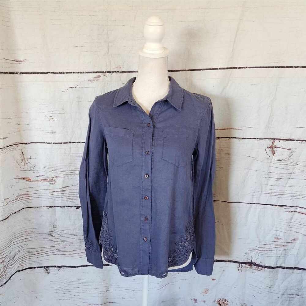 Anthropologie Holding Horses Button Front Crochet Detail Top Size 4 NWT